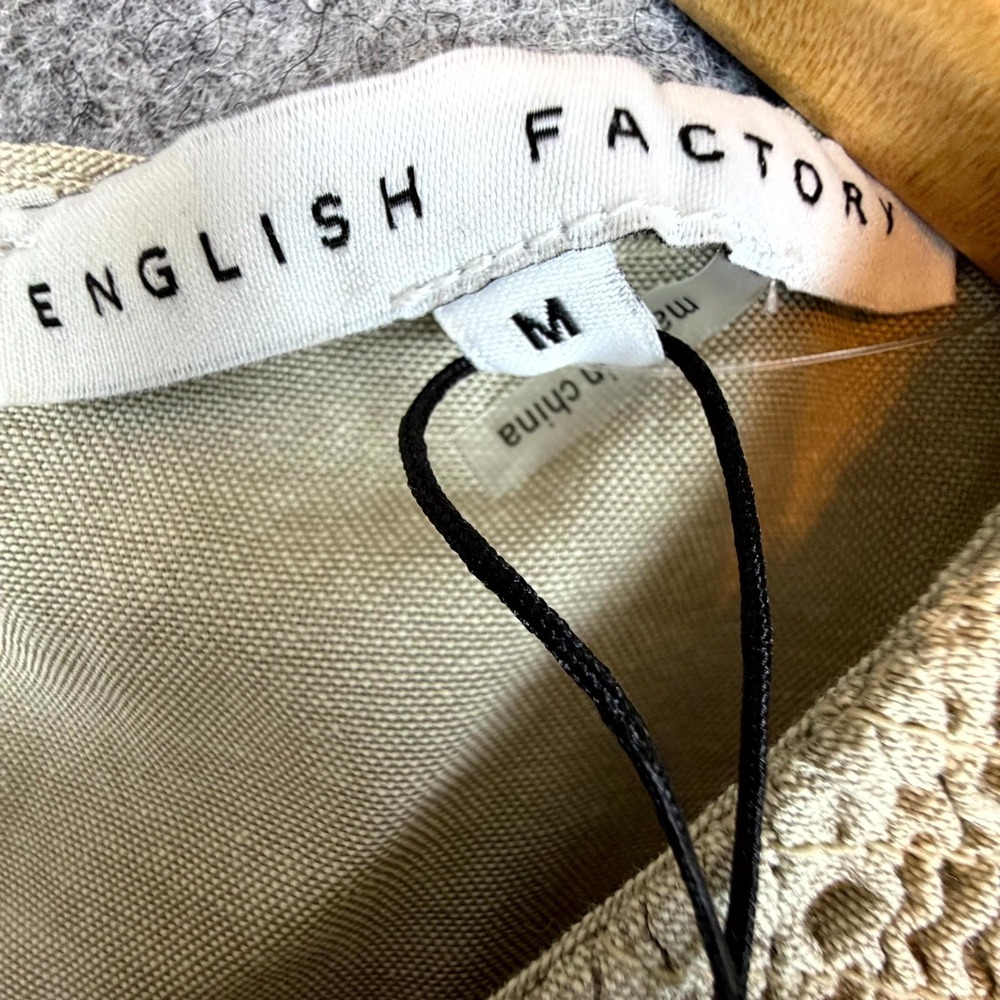 English Factory Mini Dress Womens Medium Beige Smocked Ruffle Neutral Minimalist - Picture 4 of 9